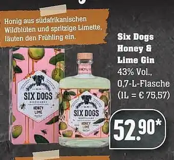 Scheck-in-Center Six Dogs Honey & Lime Gin Angebot