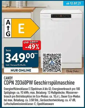 Aldi Nord Candy Cdpn 2d360pw Geschirrspülmaschine Angebot