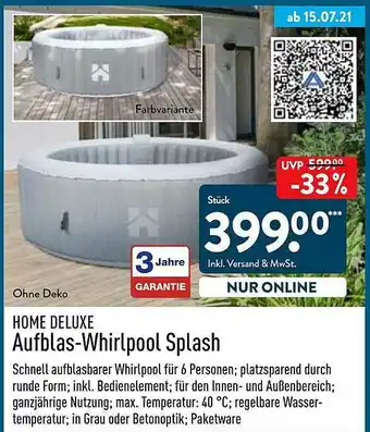 Aldi Nord Home Deluxe Aufblas-whirlpool Splash Angebot