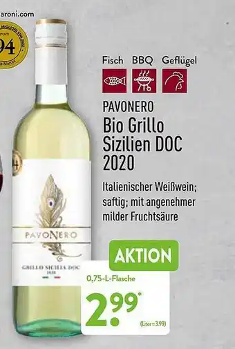 Aldi Nord Pavonero Bio Grillo Sizilien Doc 2020 Angebot