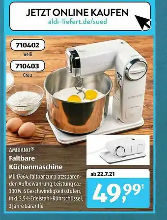 Aldi Süd Ambiano Faltbare Küchenmaschine Angebot