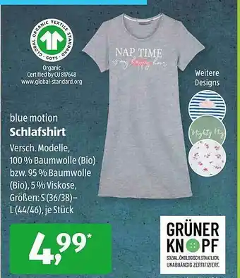 Aldi Süd Blue Motion Schlafshirt Angebot