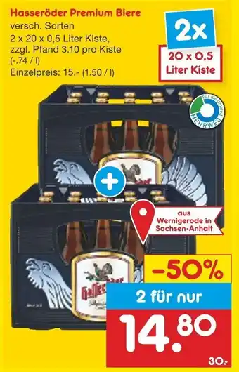 Netto Getränke Discount Hasseröder Premium Biere 2x20x0,5 Liter Kiste Angebot