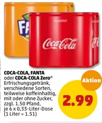 PENNY Coca-Cola, Fanta oder Coca-Cola Zero 6x0,33L Angebot