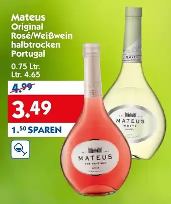 Hol'ab Getränkemarkt Mateus Original Rosé/Weißwein halbtrocken Portugal 0,75L Angebot