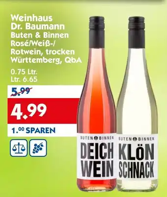 Hol'ab Getränkemarkt Weinhaus Dr. Baumann Buten & Binnen Rot/Rose/Weißwein trocken Württemberg, QbA 0,25L Angebot