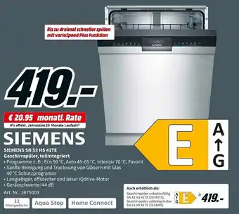 MediaMarkt Siemens SN 53 HS 41TE Geschirrspüler, teilintegriert Angebot