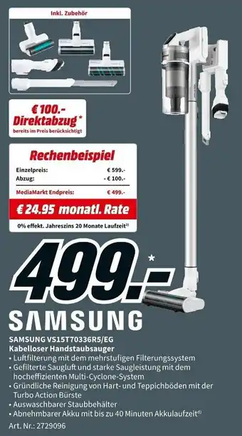 MediaMarkt Samsung VS15T70336R5/EG Kabelloser Handstaubsauger Angebot