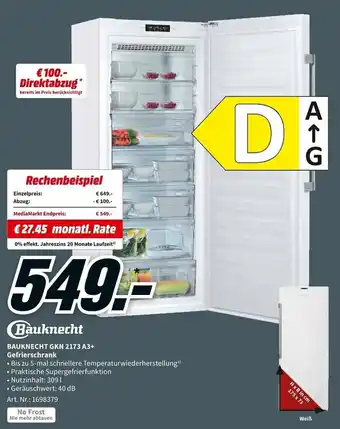 MediaMarkt Bauknecht GKN 2173 A3+Gefrierschrank Angebot