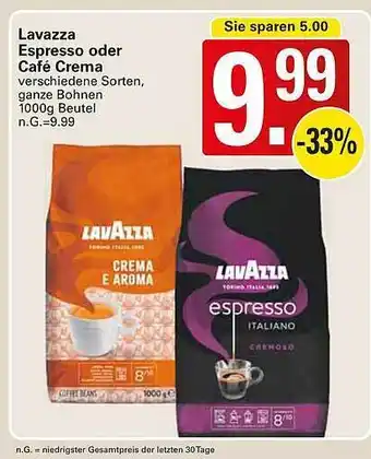 WEZ Lavazza espresso oder café crema Angebot