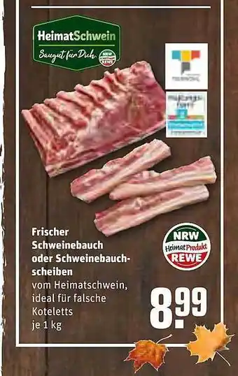 REWE Frischer schweinebauch oder schweinebauch scheiben Angebot