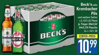 E-Center Beck's oder krombacher pils Angebot