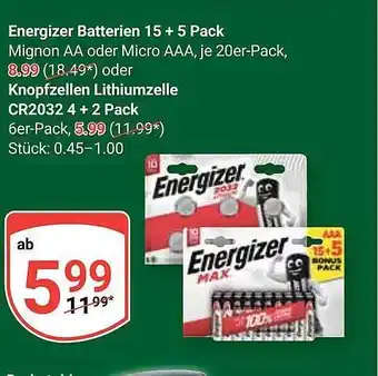 Globus Energizer batterien 15 + 5 pack oder knopfzellen lithiumzelle cr2032 4 + 2 pack Angebot