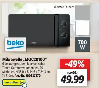 Lidl Beko mikrowelle moc20100 Angebot