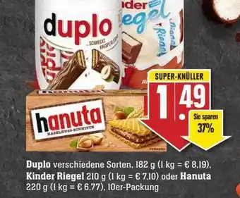 Scheck-in-Center Duplo, kinder riegel oder hanuta Angebot