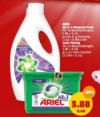 PENNY Ariel All in 1 Universal Pods oder Color flüssig Angebot