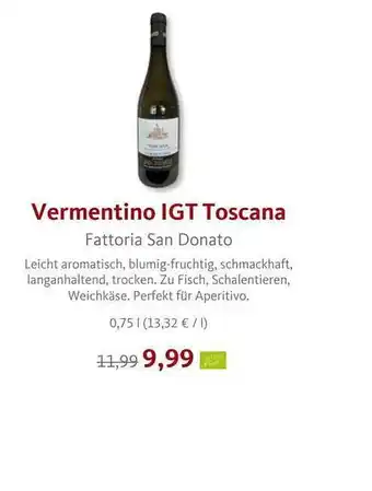 VollCorner Biomarkt Vermentino igt toscana fattoria san donato Angebot