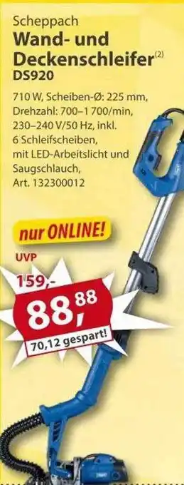 Sonderpreis Baumarkt Scheppach wand- und deckenschleifer ds920 Angebot