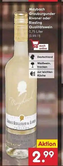 Netto Marken-Discount Maybach grauburgunder rivaner oder riesling qualitätswein Angebot