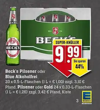 Edeka Beck's pilsener oderr blue alkoholfrei Angebot
