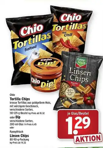 Wasgau Chio tortilla chips oder dip oder funnyfrisch linsen chips Angebot