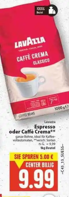 E-Center Lavazza espresso oder caffè crema Angebot