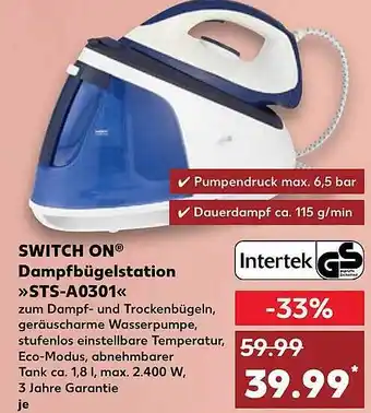 Kaufland Switch oon dampfbügelstation „sts-a0301“ intertek Angebot