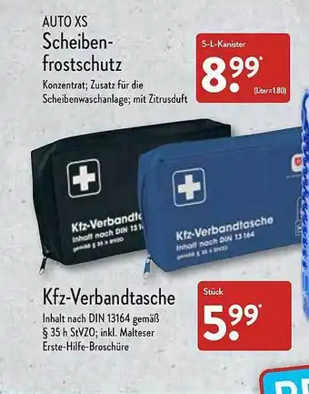 Aldi Nord Auto xs scheibenfrostschutz oder kfz-verbandtasche Angebot