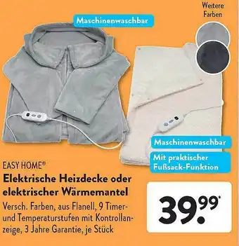 Aldi Süd Easy home elektrische heizdecke oder elektrischer wärmemantel Angebot