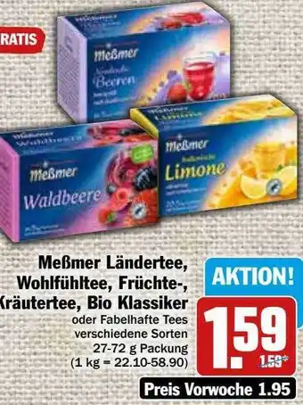 Hit Meßmer ländertee, wohlfühltee, früchte-, kräutertee, bio klassiker Angebot