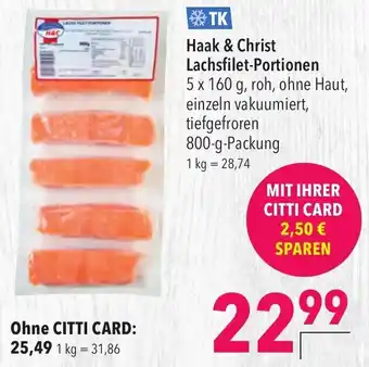 CITTI Markt Haak & Christ Lachsfilet Portionen 800 g Packung Angebot