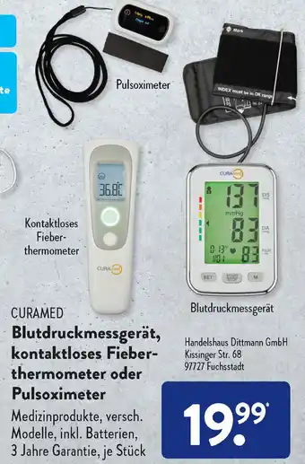 Aldi Süd Curamed Blutdruckmessgerät, kontaktloses Fieberthermometer oder Pulsoximeter Angebot