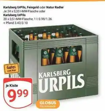 Globus Karlsberg urpils, feingold oder natur radler oder karlsberg ur-pils Angebot