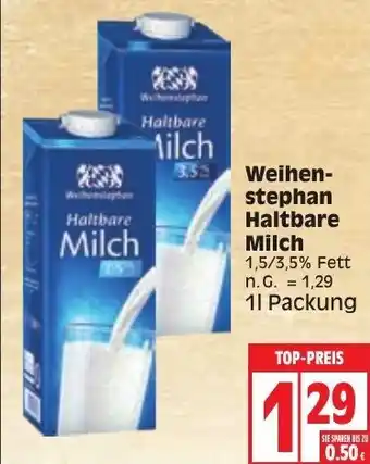 Edeka Weihenstephan Haltbare Milch 1L Packung Angebot