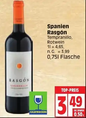 Edeka Spanien Rasgón Tempranillo 0,75 L Flasche Angebot