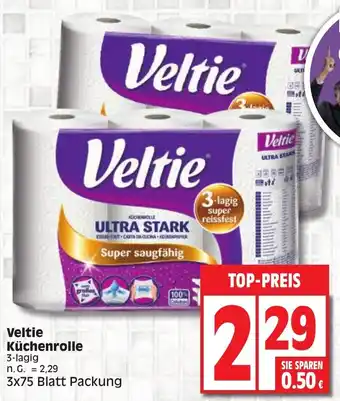 Edeka Veltie Küchenrolle 3-lagig, 3x75 Blatt Packung Angebot