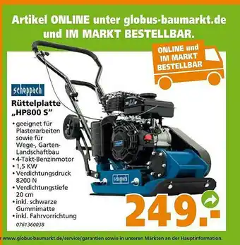 Globus Baumarkt Scheppach Rüttelplatte „hp800s” Angebot