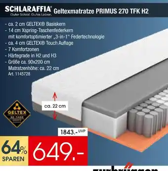 Zurbrüggen Schlaraffia geltexmatratze primus 270 tfk h2 Angebot