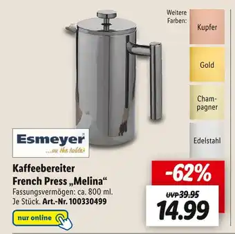 Lidl Esmeyer kaffeebereiter french press „melina“ Angebot