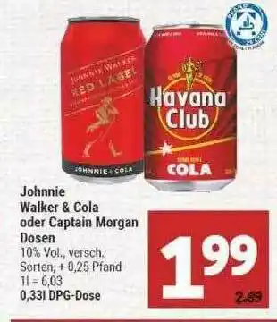 Marktkauf Johnnie Walker & Cola Oder Captain Morgan Dosen Angebot