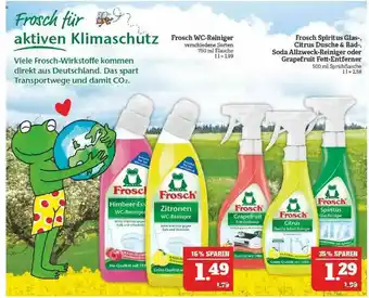 Marktkauf Frosch Wc-reiniger Oder Frosch Spiritus Glas-citrus Dusche & Bad-, Soda Allzweck-reiniger Oder Grapefruit Fett-entferner Angebot