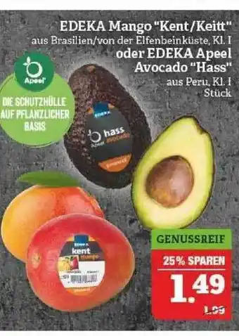 Marktkauf Edeka Mango ”kent-keitt” Oder Edeka Apeel Avocado ”hass” Angebot