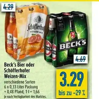 diska Beck's Bier Oder Schöfferhofer Weizen-mix Angebot