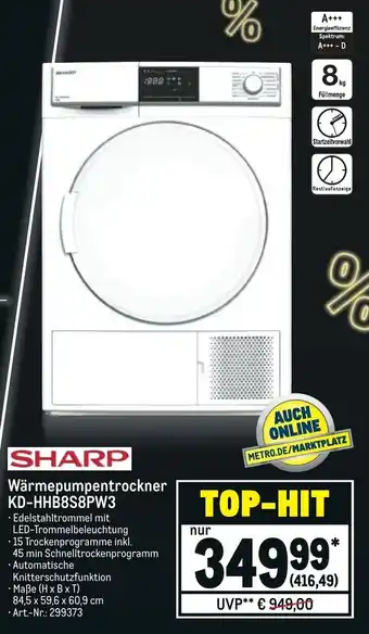 METRO Sharp Wärmepumpentrockner KD-HHB8S8PW3 Angebot