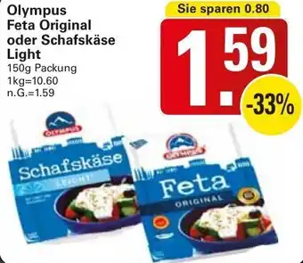 WEZ Olympus Feta Original oder Schafskäse Light 150 g Packung Angebot