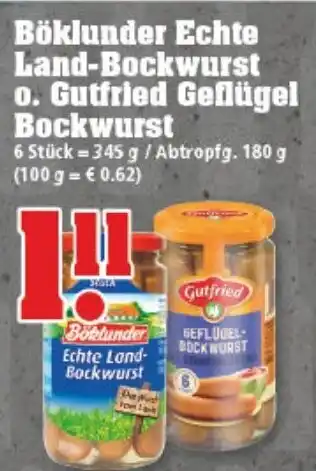 trinkgut Böklunder Echte Land Bockwurst o. Gutfried Geflügel Bockwurst 180g Angebot