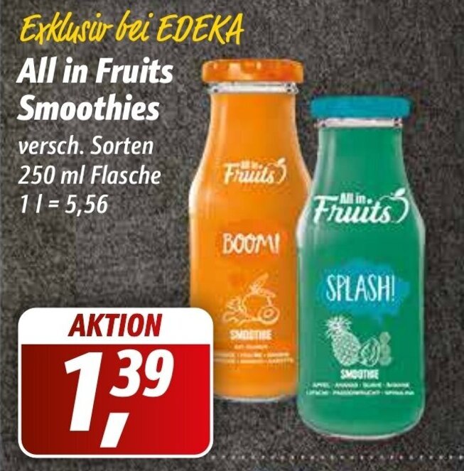 Edeka All in Fruits Smoothies 250ml Angebot bei Simmel