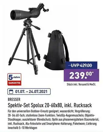 Aldi Nord Bresser Spektiv-set Spolux 20-60x80 Inkl. Rucksack Angebot