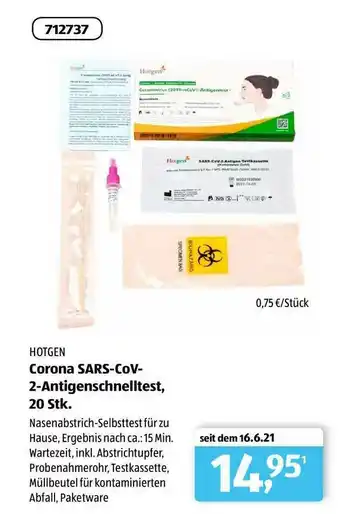 Aldi Süd Hotgen Corona Sars-cov-2-antigenschnelltest Angebot