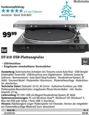 Conrad Dual dt-210 usb-plattenspieler Angebot